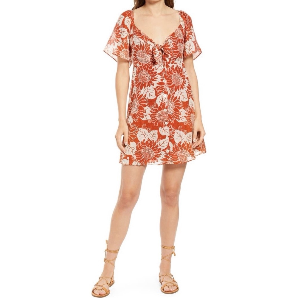 Madewell Sunflower Season Tie Front Silk Minidress